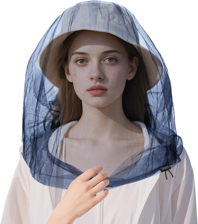 JayruiMice Oversized Mosquito Net 42 x 25 Inches Ultra Large Mosquito Head Net Face Neck Fly Mesh Netting Fits All Hats for Outdoor Camping Hiking Fishing Gardening Safari(Navy Blue) - Image 1